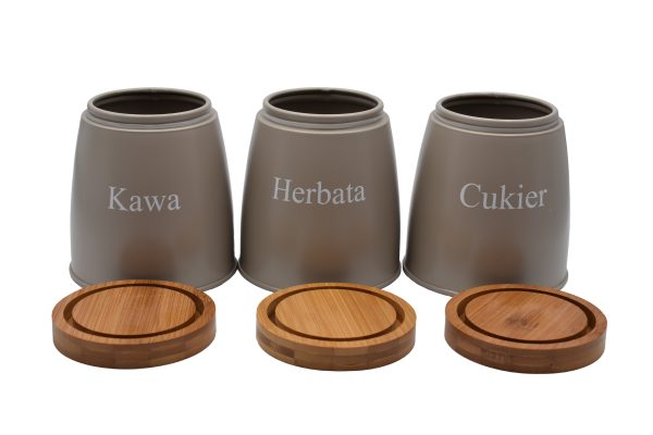 Pojemniki "BECZKA" kawa herbata cukier szare 2730