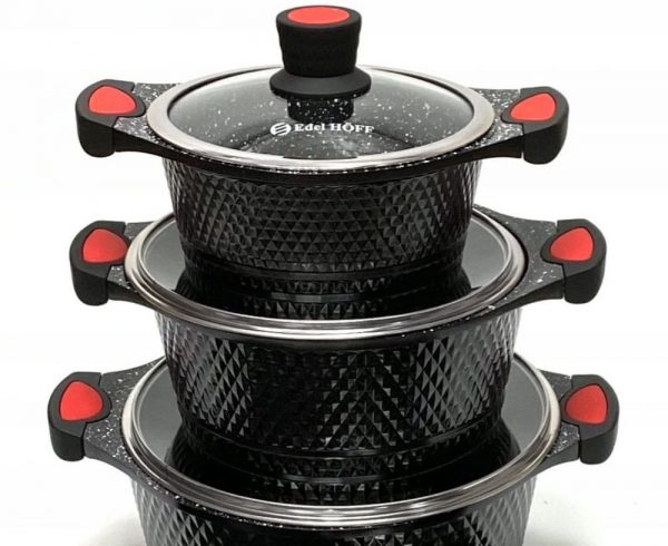Garnki "ZYGZAK" ceramiczno-marmurkowe czarne EH7961-2